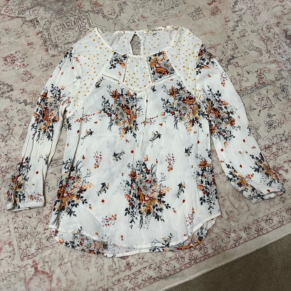 Long sleeve blouse white with orange floral